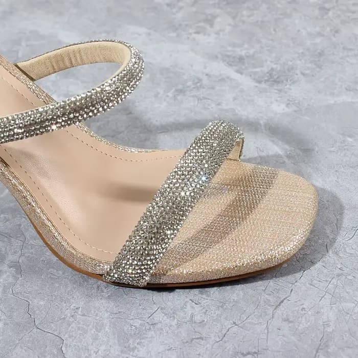 Chaussures d'été modernes en cristal PU pour femmes, biscuits dorés, talons fins, mode extérieure, s
