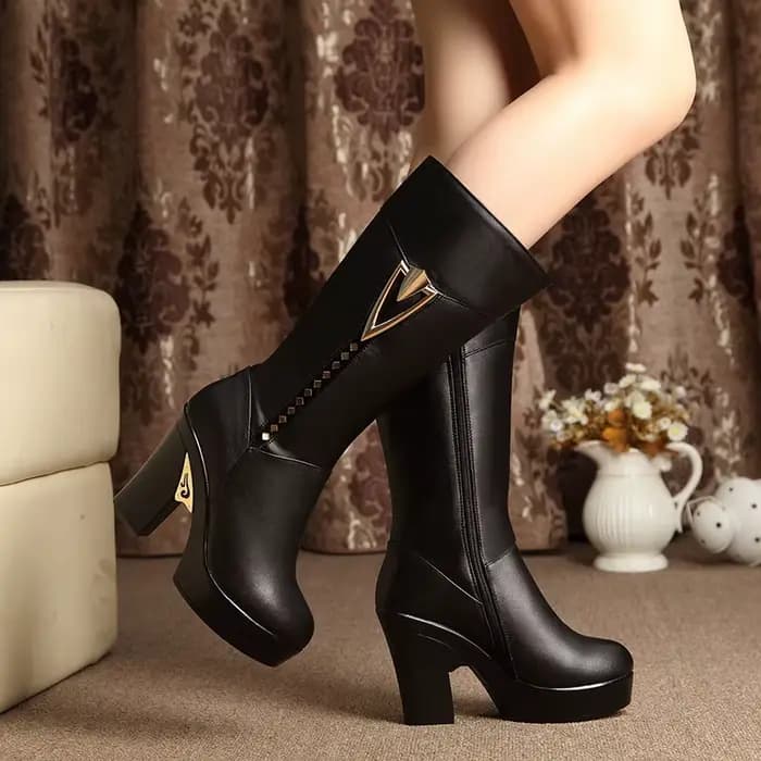 AIYUQI hiver femmes bottes première couche de cuir à talons hauts bottes en cuir véritable Gaotong é