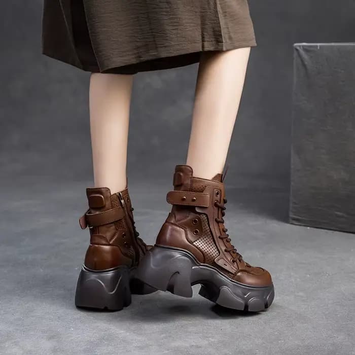 DRKANOL 2026 été Cool bottes femmes 100% en cuir véritable bout rond évider respirant épais talon ha