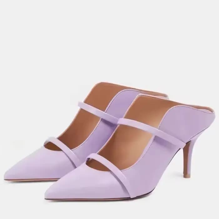 Mules à talons hauts et fins à bout pointu pour femmes, avec bride métallique, talon aiguille, en ve