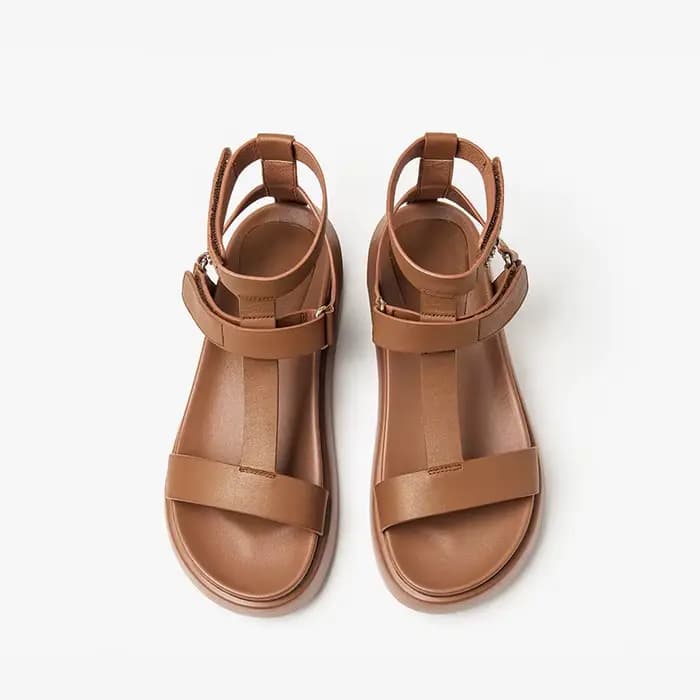 BeauToday – sandales de gladiateur d'été en cuir de veau pour femmes, chaussures faites à la main, à