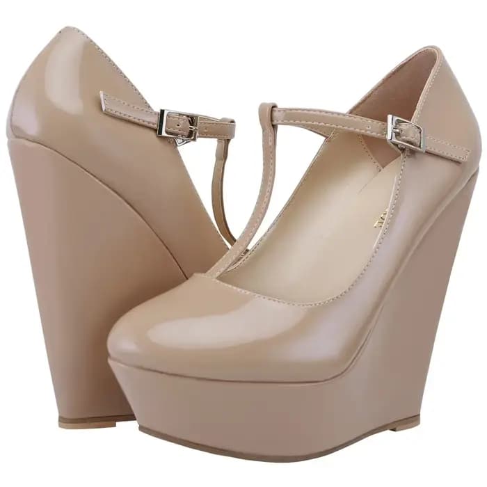 Escarpins à talons compensés pour femmes, escarpins à bout rond de 14cm, lanière en T, talons hauts,