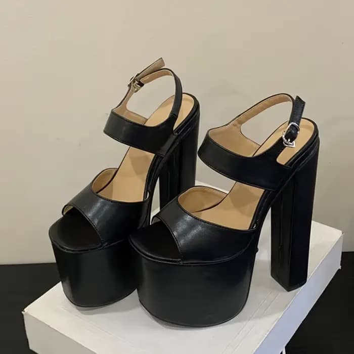 Liyke piste mode boucle sangle femmes Sexy 18CM sandales noir grosse plate-forme talons hauts fête C