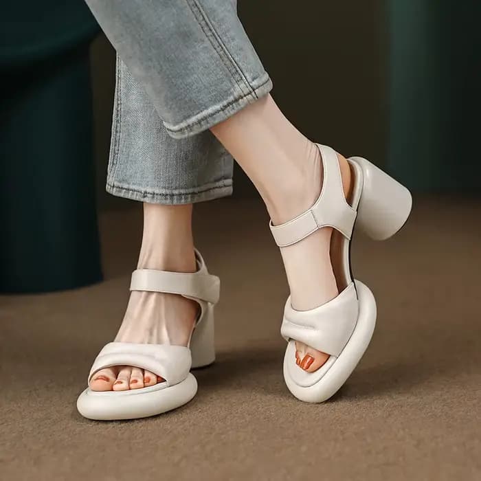 MoonMeek-Sandales en cuir véritable pour femmes, chaussures à talons hauts ronds, à plateforme simpl