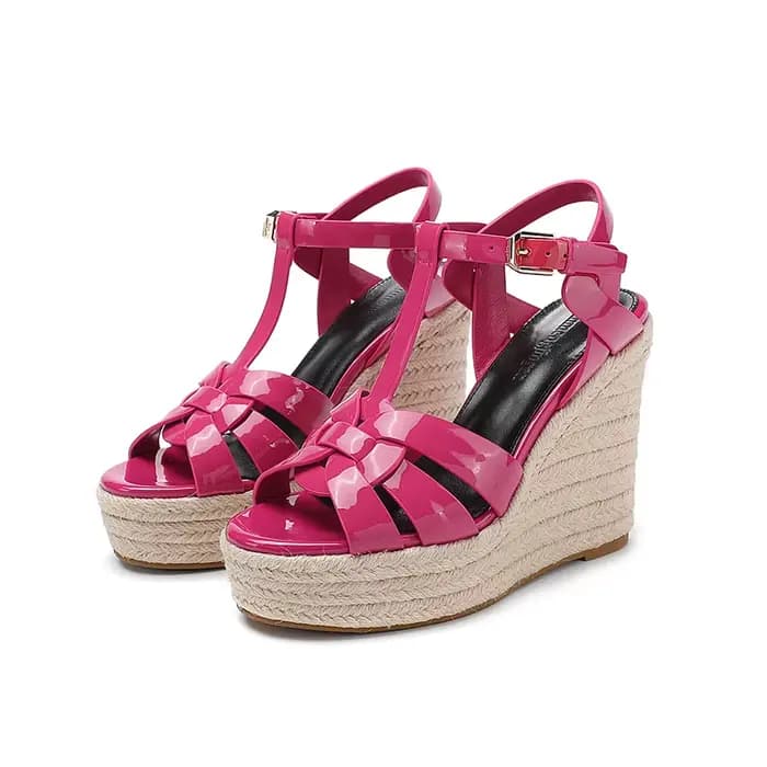 Sandales en cuir laqué à talon incliné pour femmes, conception italienne, fête de banquet, marque ha