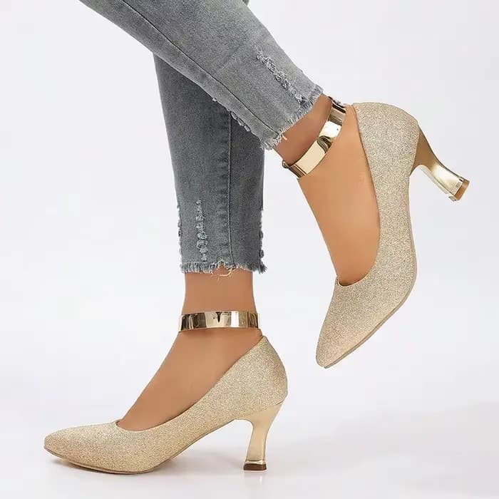 Escarpins à talons hauts à paillettes dorées brillantes pour femmes, chaussures de fête de mariage à