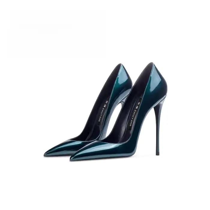 Chaussures à talons hauts sexy pour femme, bout pointu, grande taille, décolleté peu profond, vert e