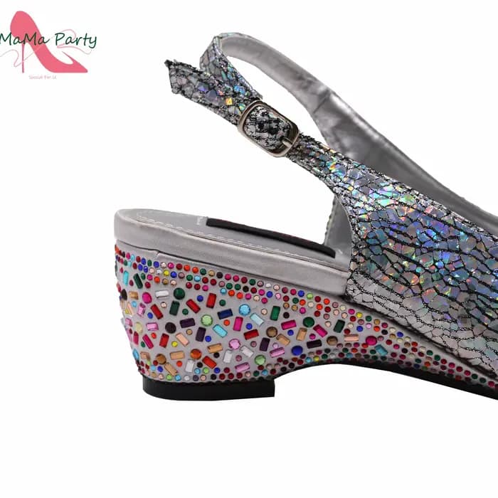 Chaussures en cristal brillant pour femmes africaines, avec des Appliques à talons mi-hauts, sac ass