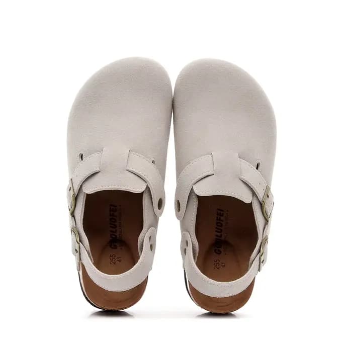 Sabots en daim pour femmes – Sandale sabot slingback réglable avec boucle, mousse à mémoire de forme