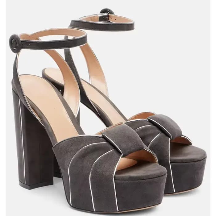 Plate-forme couleurs mélangées talon carré escarpins en daim Sexy bout rond talon carré Slingback bo