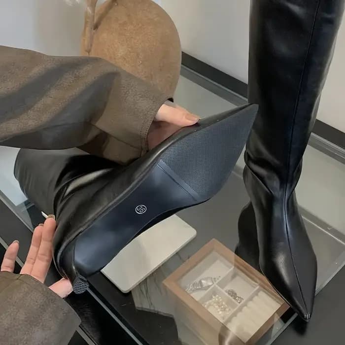 Eilyken automne hiver Sexy femmes bottes hautes Style de rue bout pointu mince talons bas chaussures