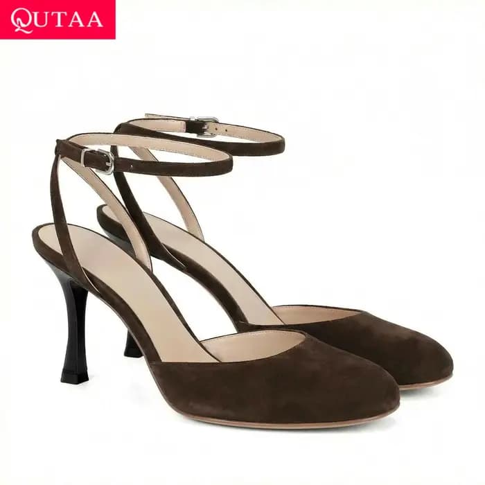 QUTAA – escarpins en cuir de vache pour femmes, sandales d'été à talons hauts, sexy, avec sangle à l