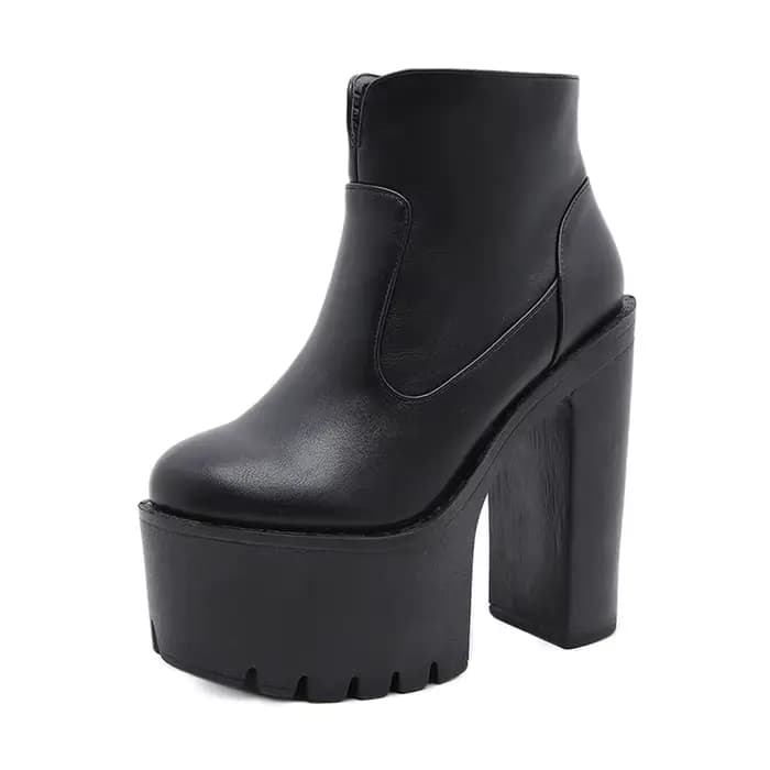 Gdgydh femmes couleur unie bloc bottes à talons mode côté fermeture éclair plate-forme bottes courte