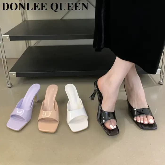 Pantoufles à talons hauts pour femmes, chaussures mules élégantes à enfiler, sandales de loisirs, gr
