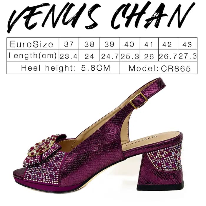 Venus Chan 2026 – Sandales élégantes à talons hauts et bout ouvert ornées de strass violets pour fem