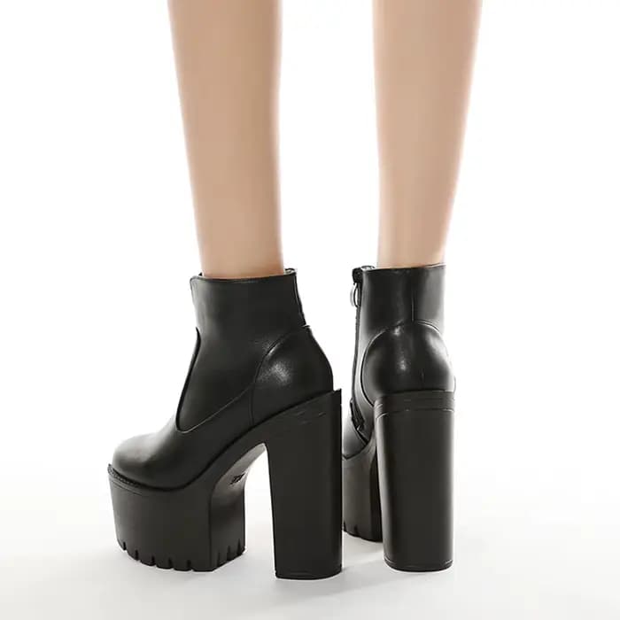 Gdgydh femmes couleur unie bloc bottes à talons mode côté fermeture éclair plate-forme bottes courte