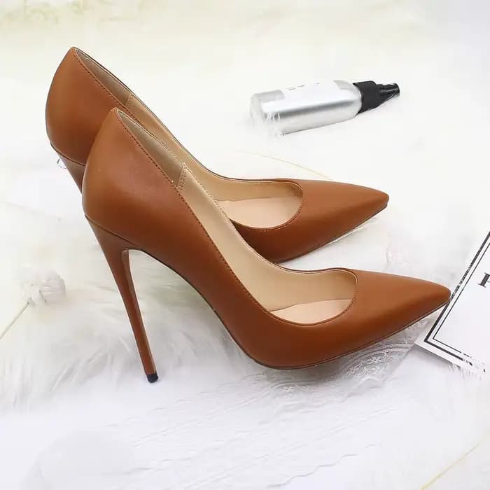 Escarpins en cuir mat à Grain de mouton, marron uni, noir, chaussures à talons hauts de 8/10/12 Cm,