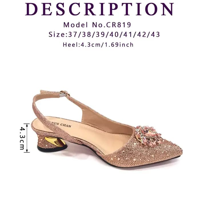 Chaussures et sac à talons hauts couleur Champagne, élégantes et Sexy, avec bout orné de strass, cha