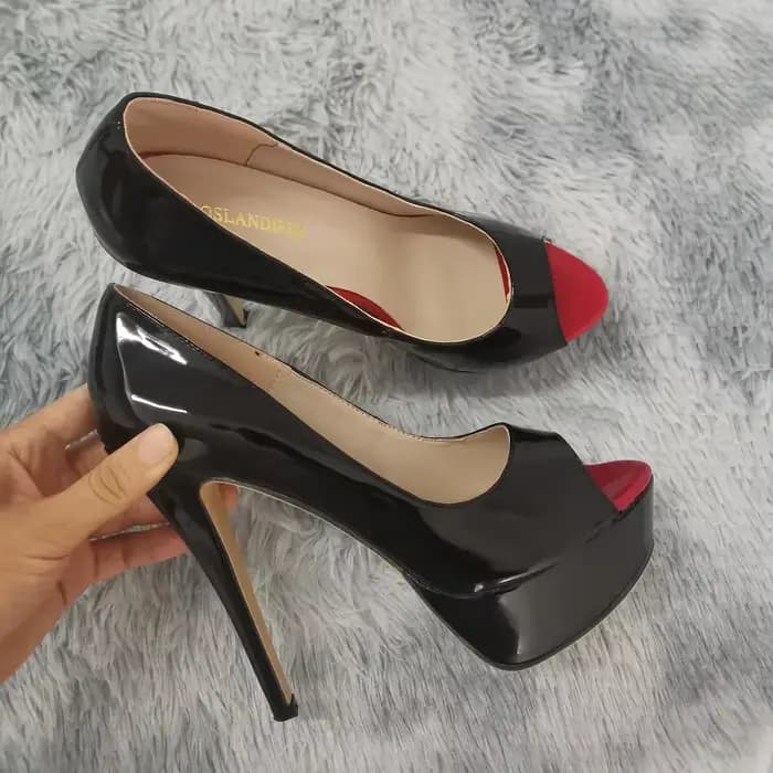 LOSLANDIFEN-Escarpins Sexy en Cuir Verni pour Femme, Chaussures à Talons Super Hauts, Plateforme Pee