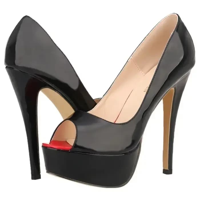 LOSLANDIFEN-Escarpins Sexy en Cuir Verni pour Femme, Chaussures à Talons Super Hauts, Plateforme Pee