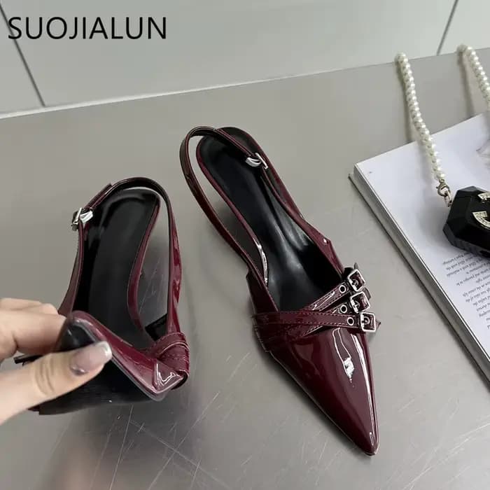SUOJIALUN-Sandales à Talons Fins pour Femme, Chaussures Élégantes, Pointues, à Enfiler, à la Mode, N