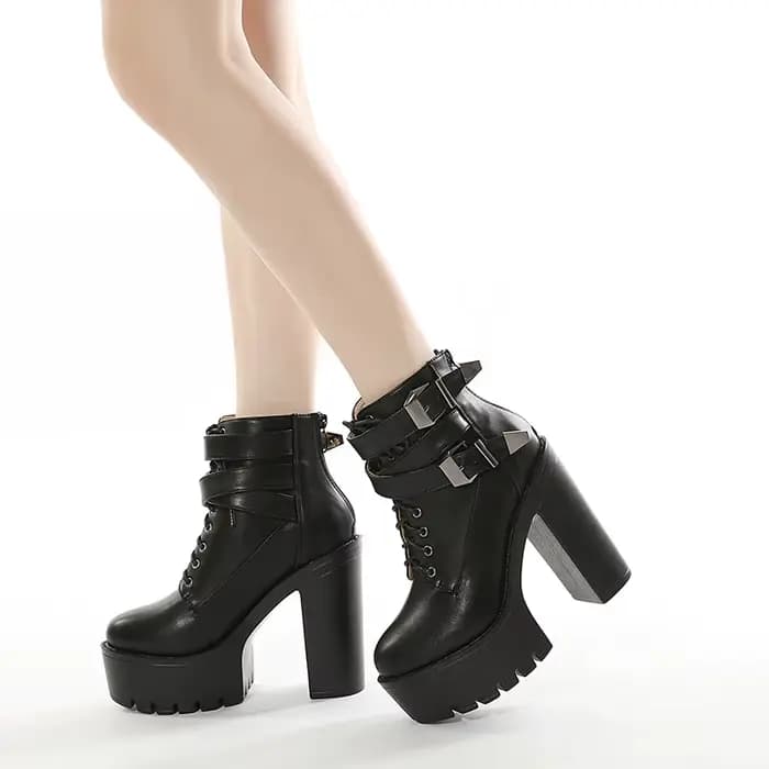 Gdgydh – bottes à talons hauts pour femmes, chaussures à plateforme, avec boucle à la cheville, bott