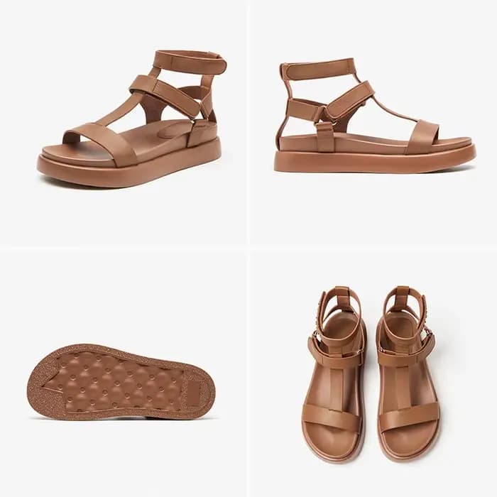 BeauToday – sandales de gladiateur d'été en cuir de veau pour femmes, chaussures faites à la main, à