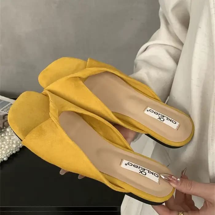 Nouveau sexy rouge sans lacet mules robe pantoufles femmes designer torsadé carré bout ouvert diapos