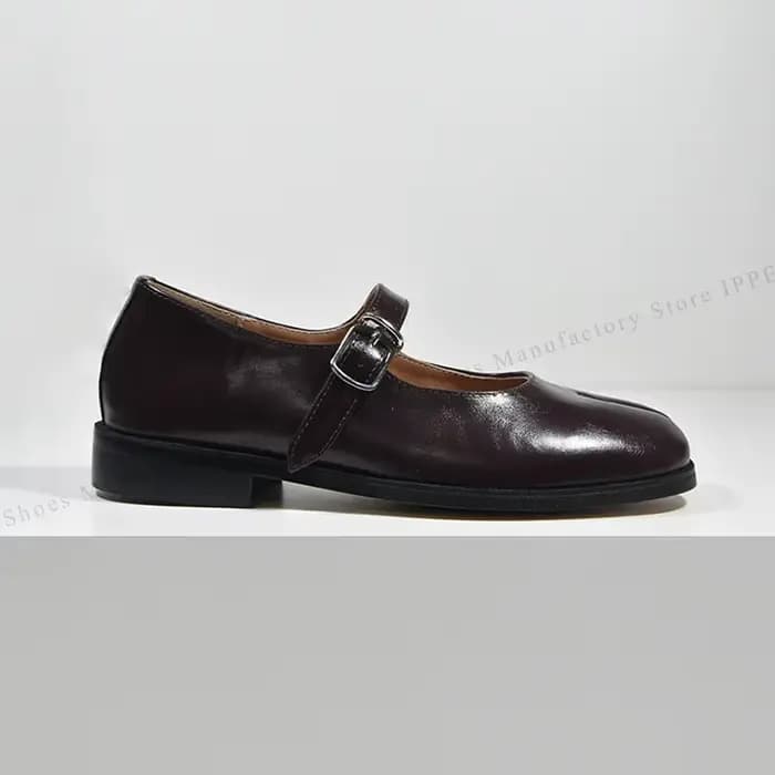 Chaussures Tabi IPPEUM, ballerines bordeaux à bout fendu, grandes tailles 44, mocassins en cuir marr