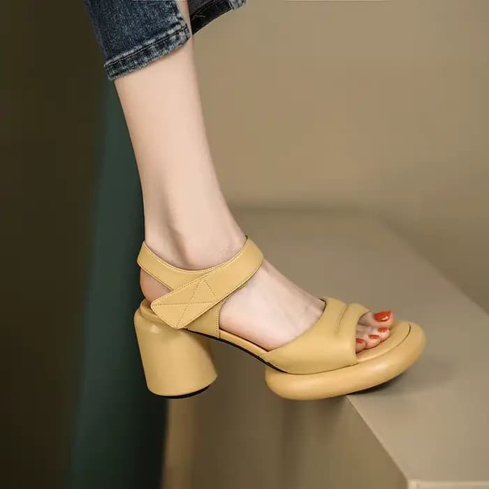 MoonMeek-Sandales en cuir véritable pour femmes, chaussures à talons hauts ronds, à plateforme simpl