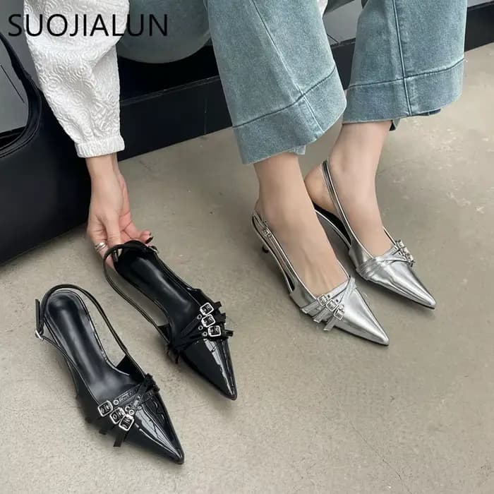 SUOJIALUN-Sandales à Talons Fins pour Femme, Chaussures Élégantes, Pointues, à Enfiler, à la Mode, N