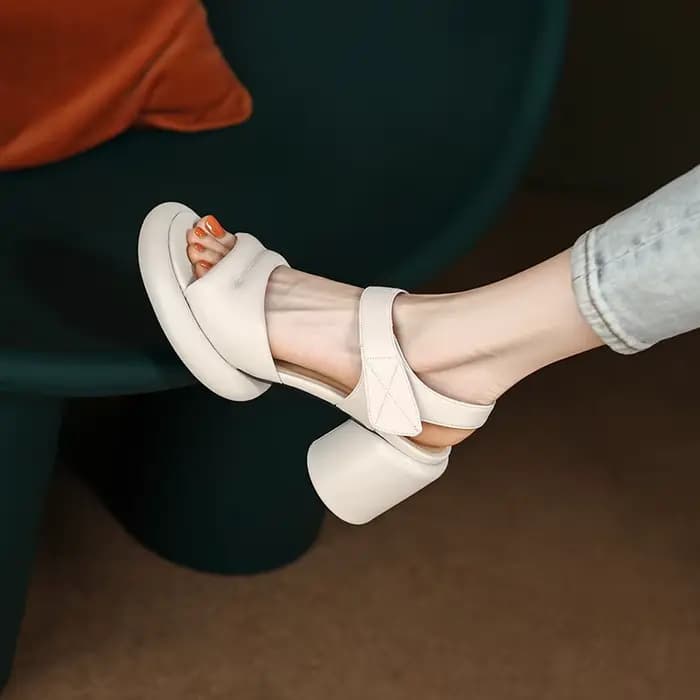 MoonMeek-Sandales en cuir véritable pour femmes, chaussures à talons hauts ronds, à plateforme simpl