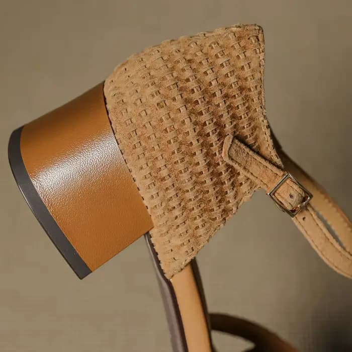 Danxuefei femmes daim naturel cuir bride à la cheville sandales bout carré 4 cm d'épaisseur med talo