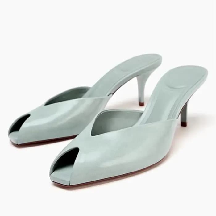 Pantoufles à talons en cuir verni doré pour femmes, sandales coulissantes Sexy à bout ouvert, chauss