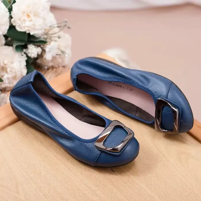 Mocassins plats à enfiler en cuir véritable pour femmes, chaussures de Style Ballet, confortables à