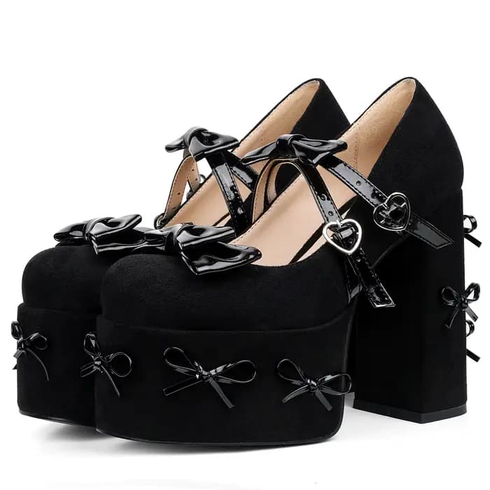 Femmes Mary Jane talons noir plate-forme talons épais Goth plate-forme chaussures gros talon haut Ma