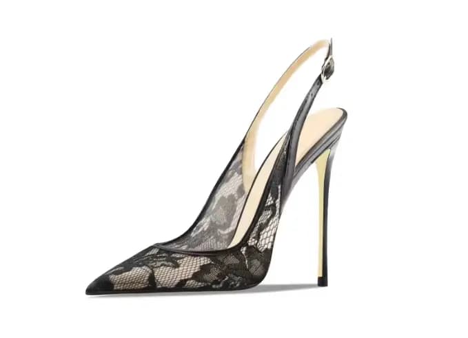 Nouvelles sandales à talons hauts en dentelle blanche à bouts pointus, talons fins et bouche peu pro