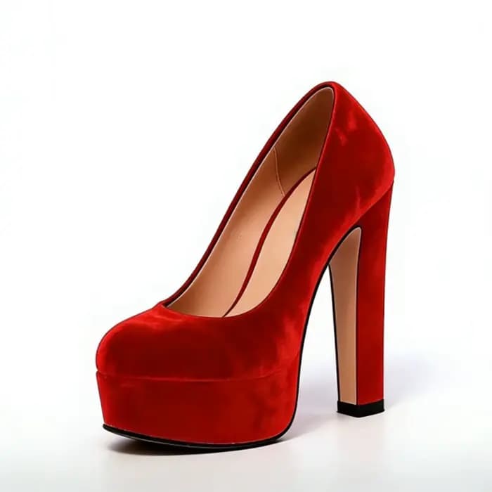 Chaussures de mariage en velours rouge Arden Furtado, escarpins à plateforme à bout rond, talon très