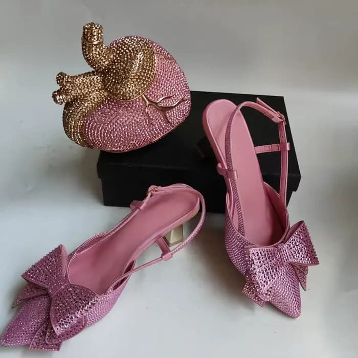 LNATISNOVA – ensemble de chaussures à talons hauts avec nœud en cristal rose pour femmes, sandales à