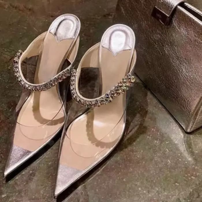 Talons hauts pointus pour dames, talon aiguille avec biscuits, sandales transparentes, escarpins