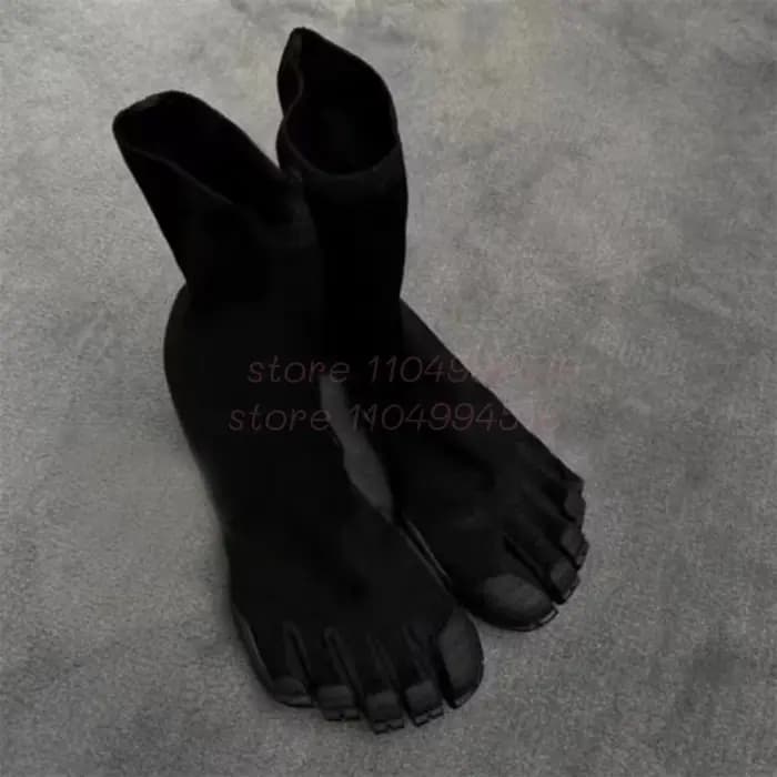 Femmes Fuchsia daim cinq doigts bottes en cuir noir bout fendu talon carré mi-mollet bottes sexy mod
