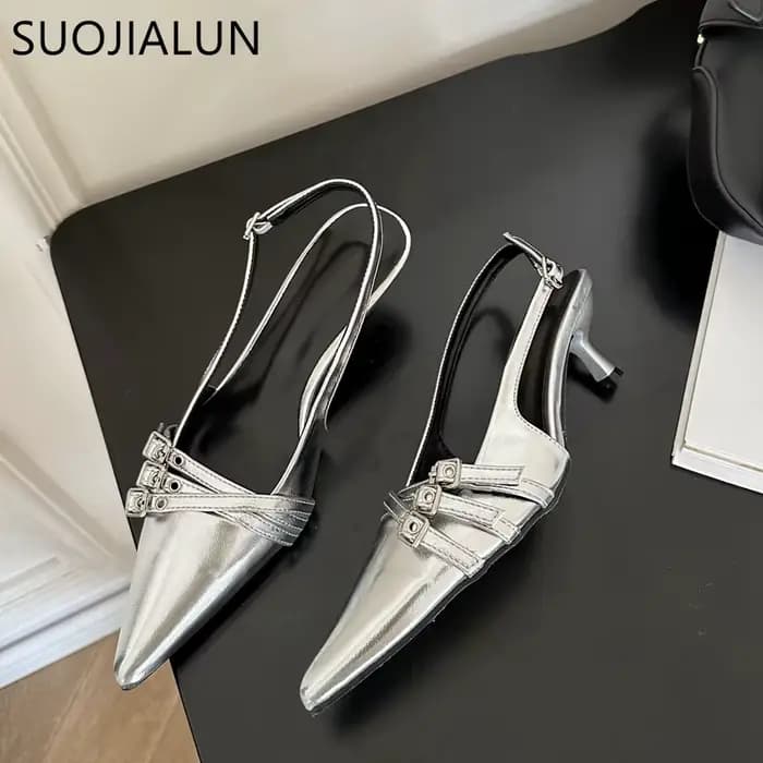 SUOJIALUN-Sandales à Talons Fins pour Femme, Chaussures Élégantes, Pointues, à Enfiler, à la Mode, N