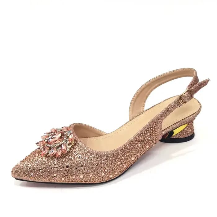 Chaussures et sac à talons hauts couleur Champagne, élégantes et Sexy, avec bout orné de strass, cha
