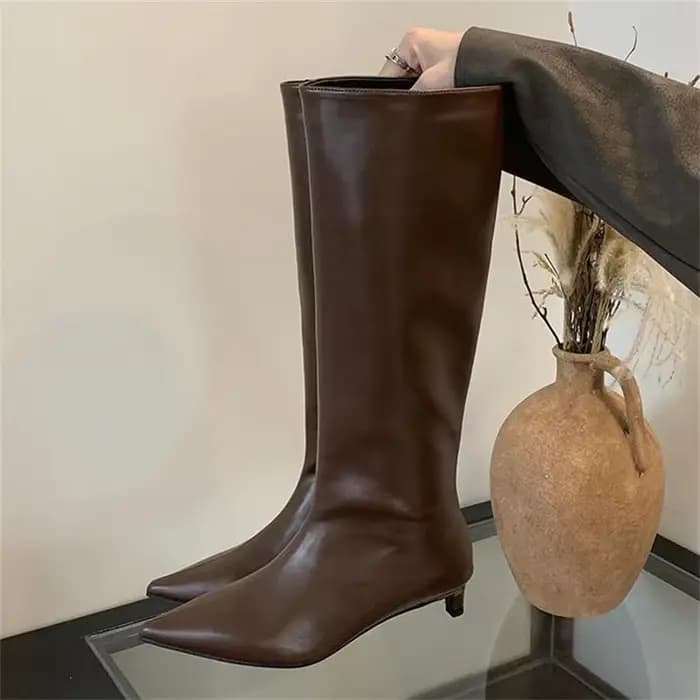 Eilyken automne hiver Sexy femmes bottes hautes Style de rue bout pointu mince talons bas chaussures