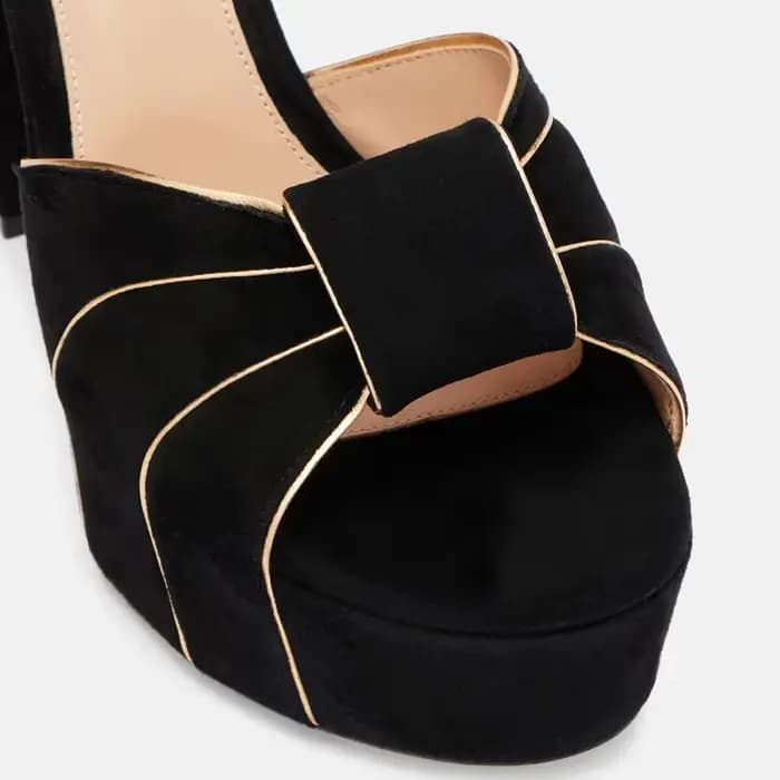 Plate-forme couleurs mélangées talon carré escarpins en daim Sexy bout rond talon carré Slingback bo