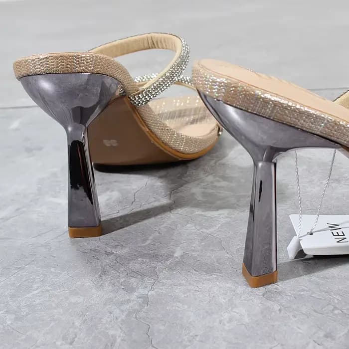 Chaussures d'été modernes en cristal PU pour femmes, biscuits dorés, talons fins, mode extérieure, s