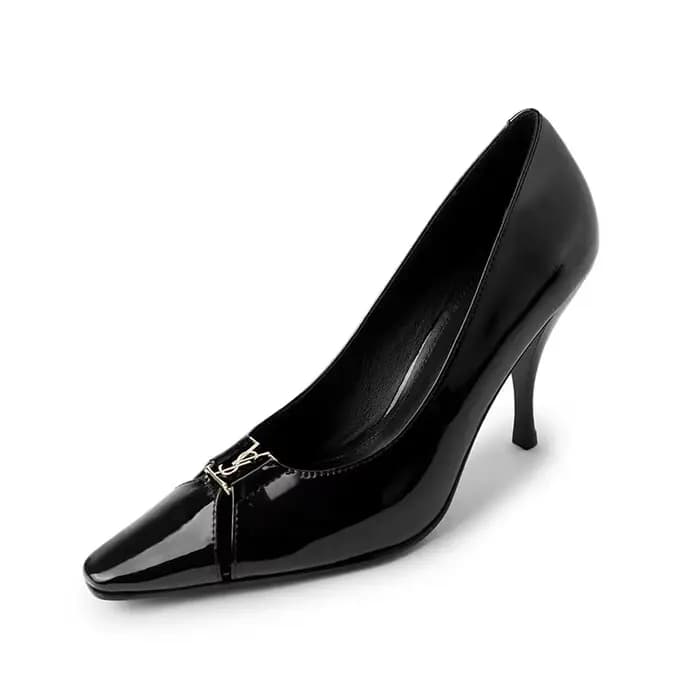 Arden Furtado escarpins à talons aiguilles en cuir verni noir bout carré décoration en métal tissage