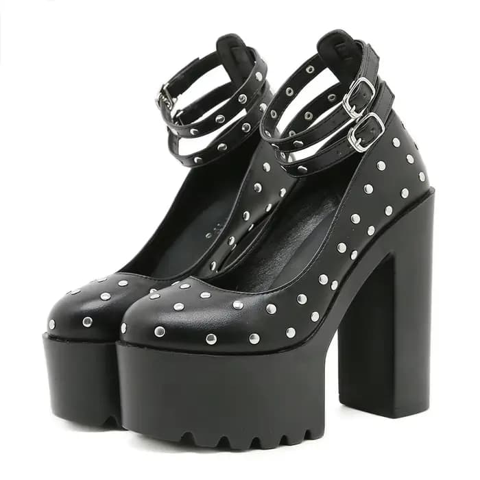 Gdgydh escarpins à plateforme de Style Punk rétro pour femmes clouté boucle de cheville sangle chaus