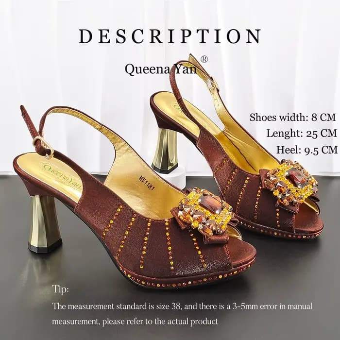 Nouvel ensemble 2026 de sandales à talons hauts marron ornées de strass et de sac pour femme – Éléga