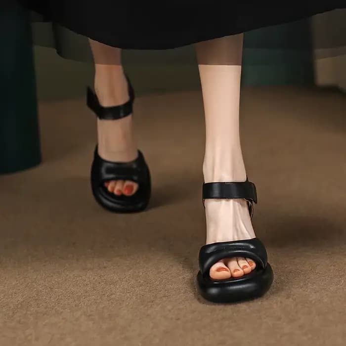 MoonMeek-Sandales en cuir véritable pour femmes, chaussures à talons hauts ronds, à plateforme simpl